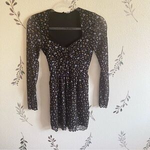 Divided Black Floral Mesh Mini Dress